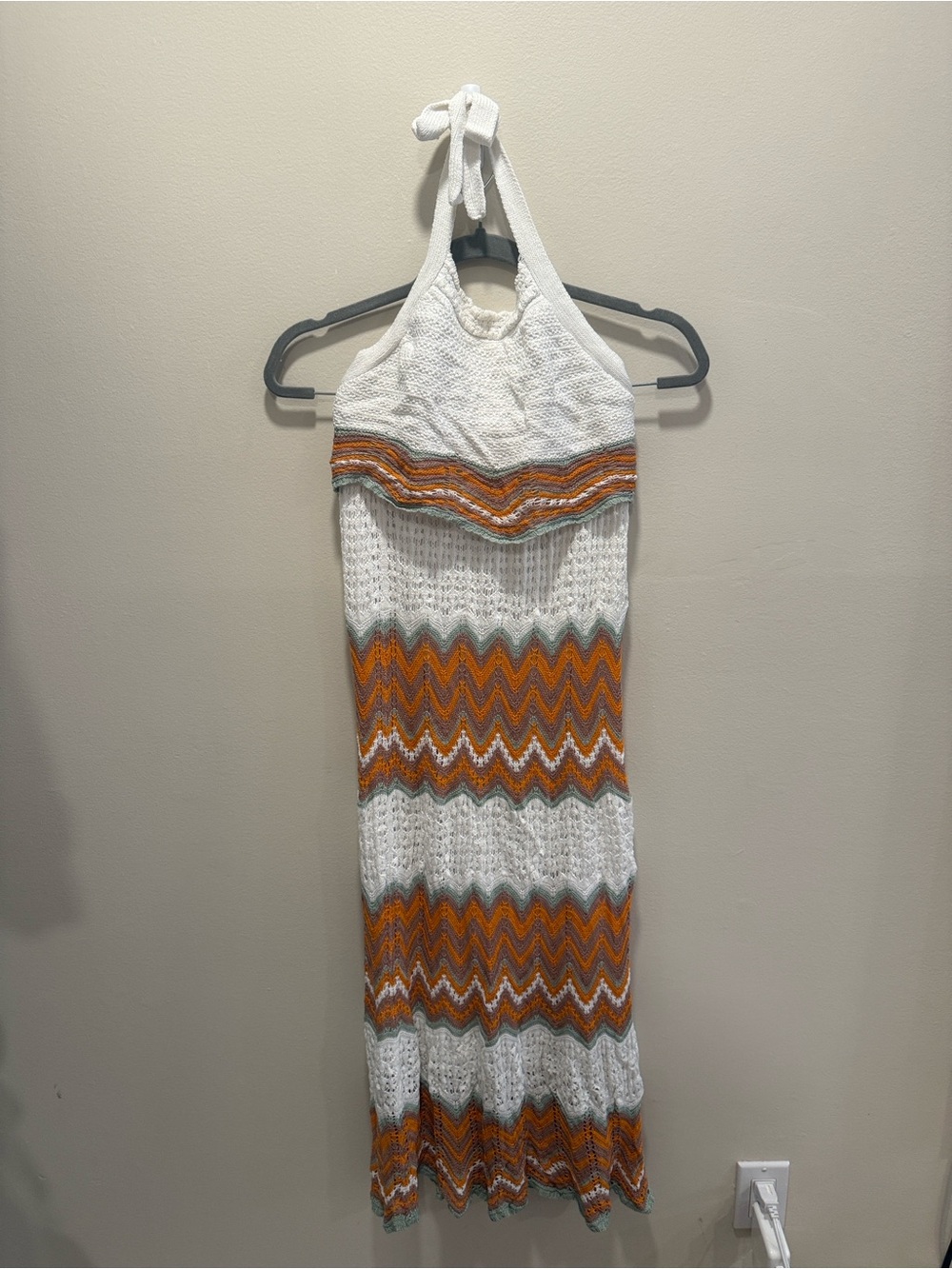 Petal & Pup White and Orange Crochet Halter  Set with Chevron Detail
